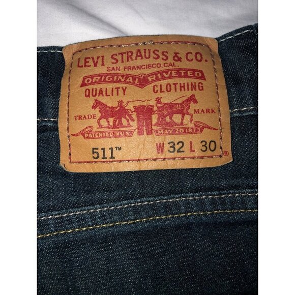 Levis 511 Mens Jeans W32 L30 Slim Fit Dark Wash Blue Contrast Stitching Stretch - Picture 2 of 10